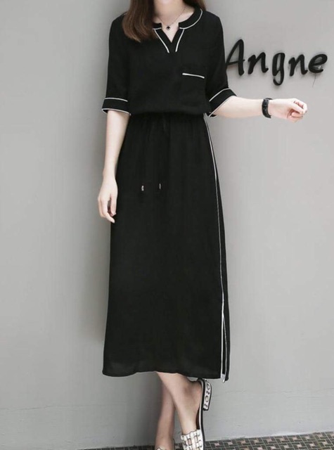 Đầm đen viền form dài