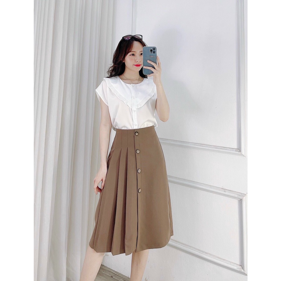 Chân Váy Xếp Ly Dáng Dài Cạp cao