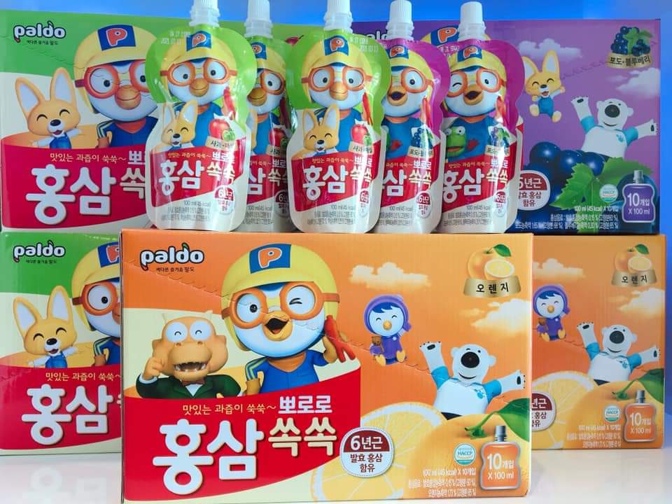NƯỚC HỒNG SÂM PALDO PORORO HÀN QUỐC (HỘP 10 TÚIx100ml)