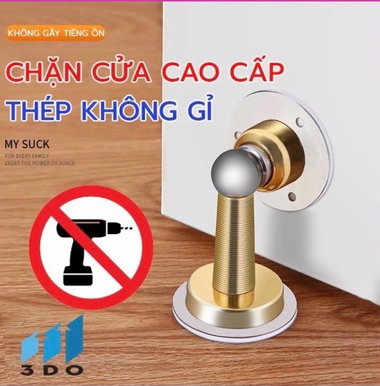 Bộ Chặn Cửa Cao Cấp 3DO - inox 304 Không Gỉ - Không Khoan Đục - Sử Dụng Băng Dính 3M - Nam Châm Hút Cực Mạnh.Bảo hành 12 tháng