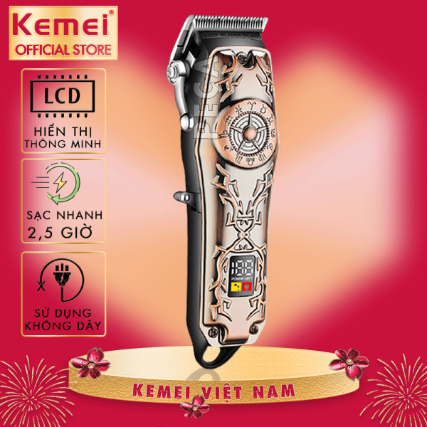 Tông đơ cắt tóc chuyên nghiệp KEMEI KM-2617 có màn hình LED theo dõi pin công suất mạnh mẽ 5W, vỏ ngoài hoa văn sang trọng thích hợp sử dụng salon, tiệm tóc, barber shop giá rẻ