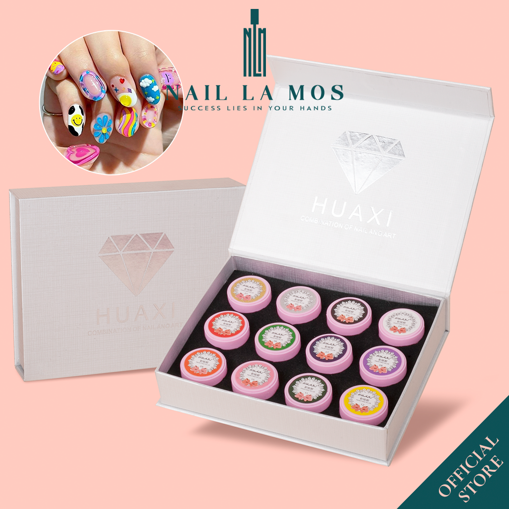 Set gel vẽ Huaxi chính hãng - gel vẽ nổi chất đậm đặc 12 màu chuyên dụng