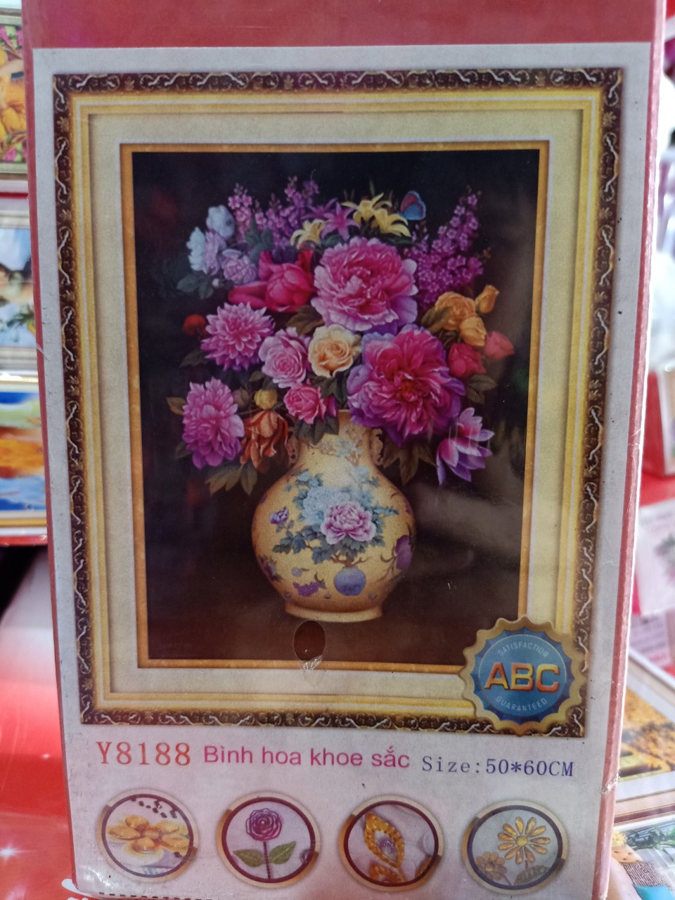 Tranh chấm đá cao cấp Bình Hoa nghệ thuật Y8188- Tranh chưa đính