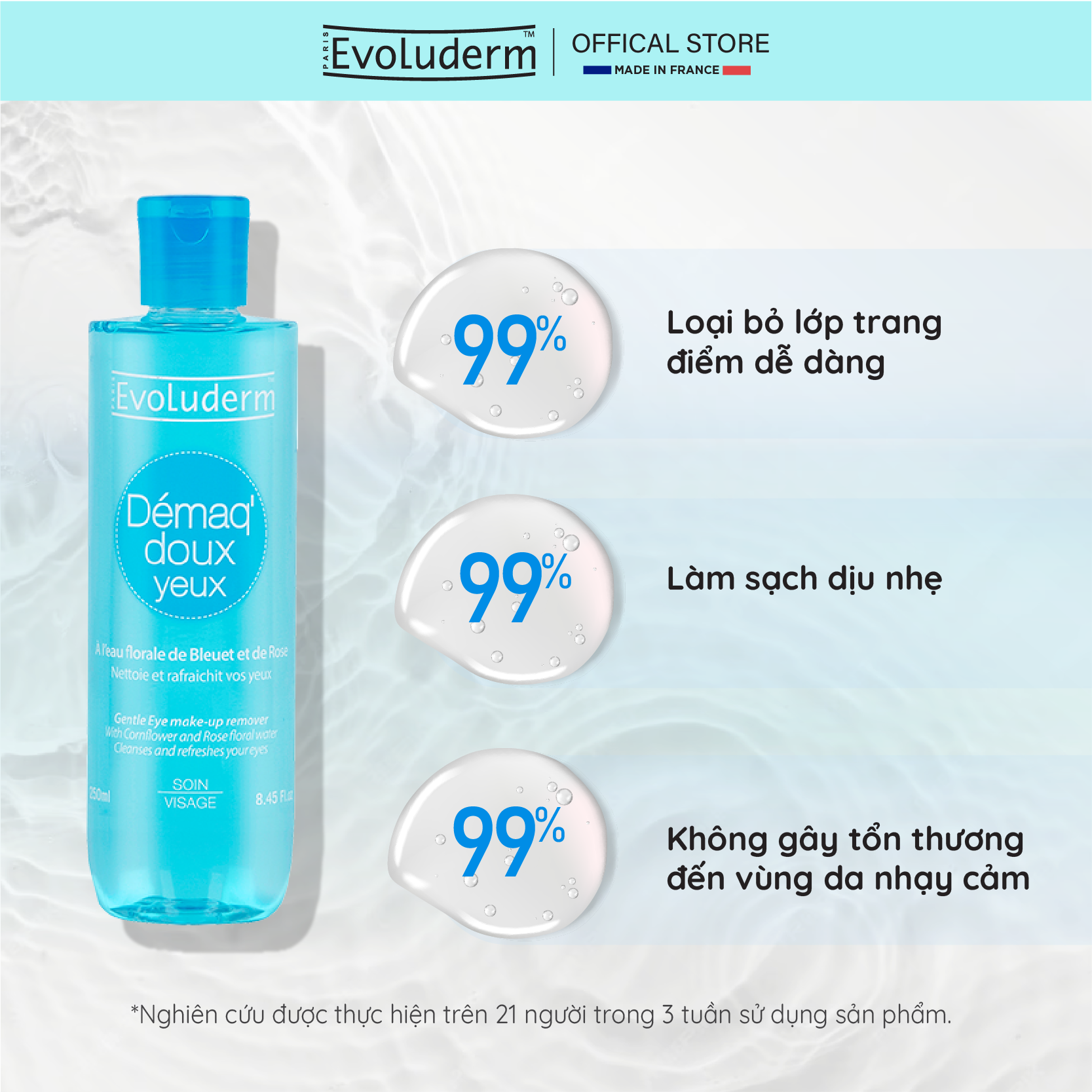 Nước Tẩy trang dịu nhẹ cho mắt Evoluderm 250ml