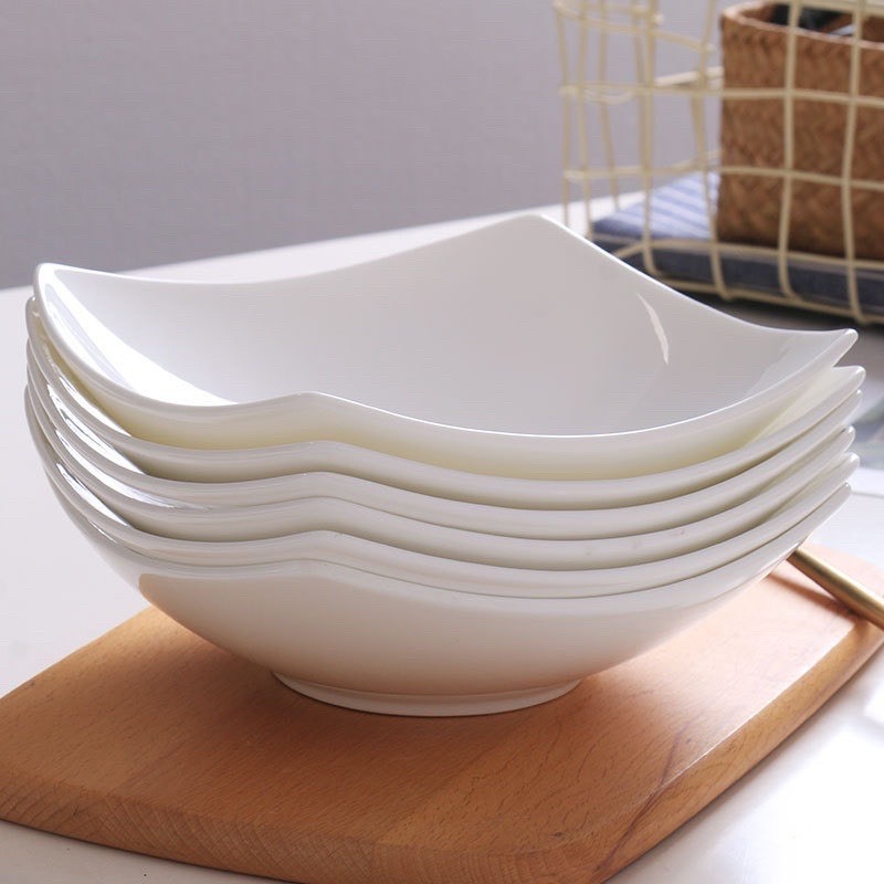 Bộ 2 Dĩa Sứ Vuông Trắng Trơn Sâu Lòng 17cm, Dĩa Decor, Đựng Thức Ăn Tráng Men Cao Cấp Thanh Lịch