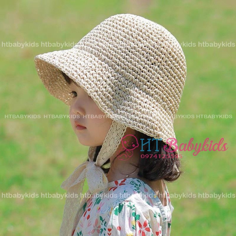 [ MẪU MỚI ]  Mũ Ajuma Cho Bé Mũ Cói Cột Nơ Hàn Quốc