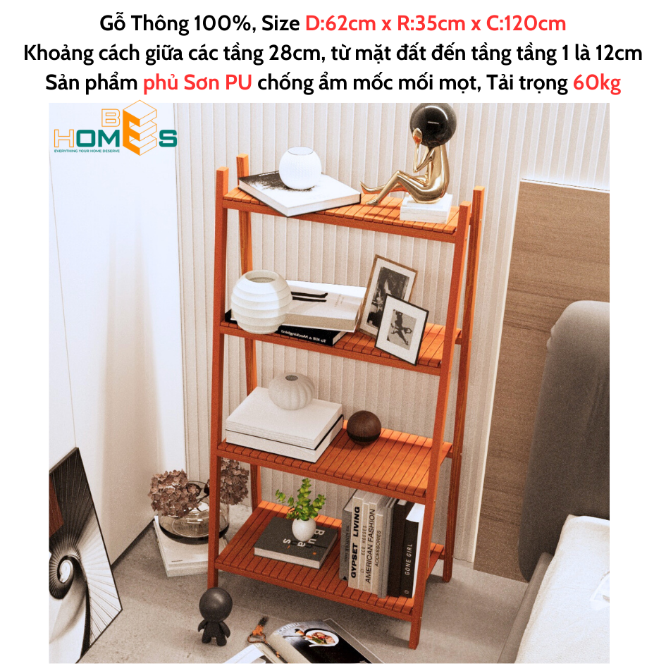 Kệ sách Behomes 4 tầng mặt nan