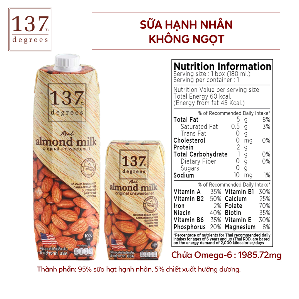 Sữa Hạt Nguyên Chất 137 Degrees - Hộp 1000ML
