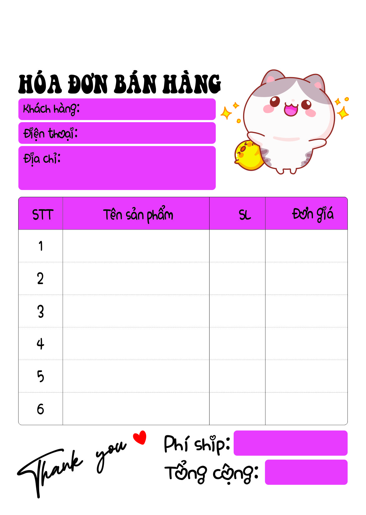 Hóa Đơn Mini Siêu Dễ Thương 10x15cm