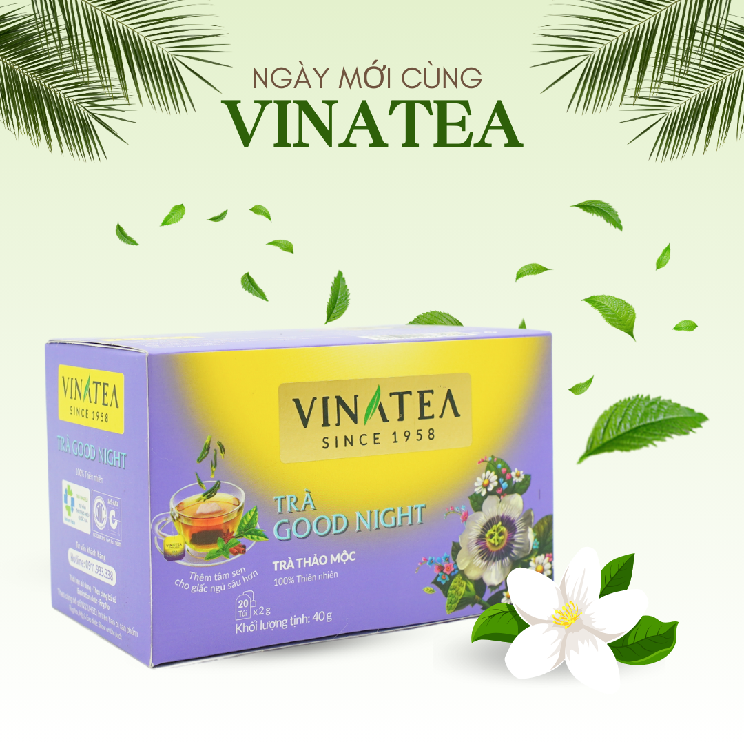 Combo 2 trà ngủ ngon GoodNight 40g, trà túi lọc hộp 20 túi, trà thảo mộc tốt cho sức khoẻ Vinatea