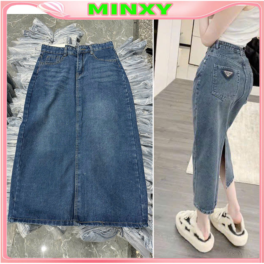 Chân váy jean cv bò dáng dài cạp cao hách dáng mẫu mới -Minxy shop