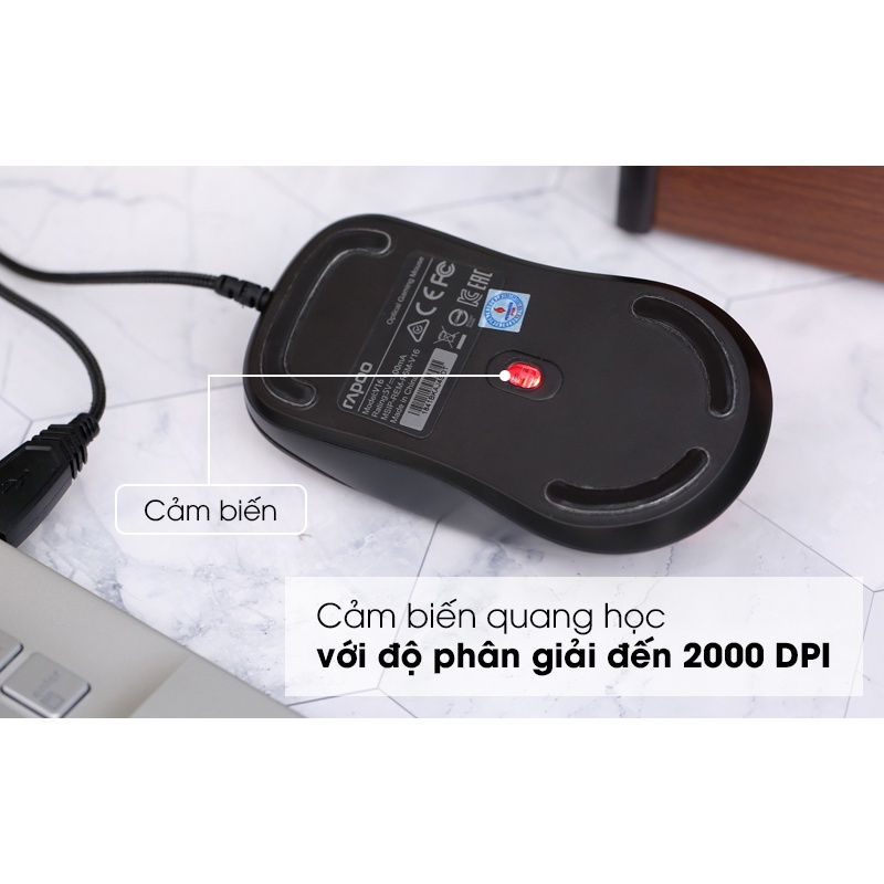 Chuột Gaming Rapoo V16 RGB Đen 2000 DPI / 12800 DPI