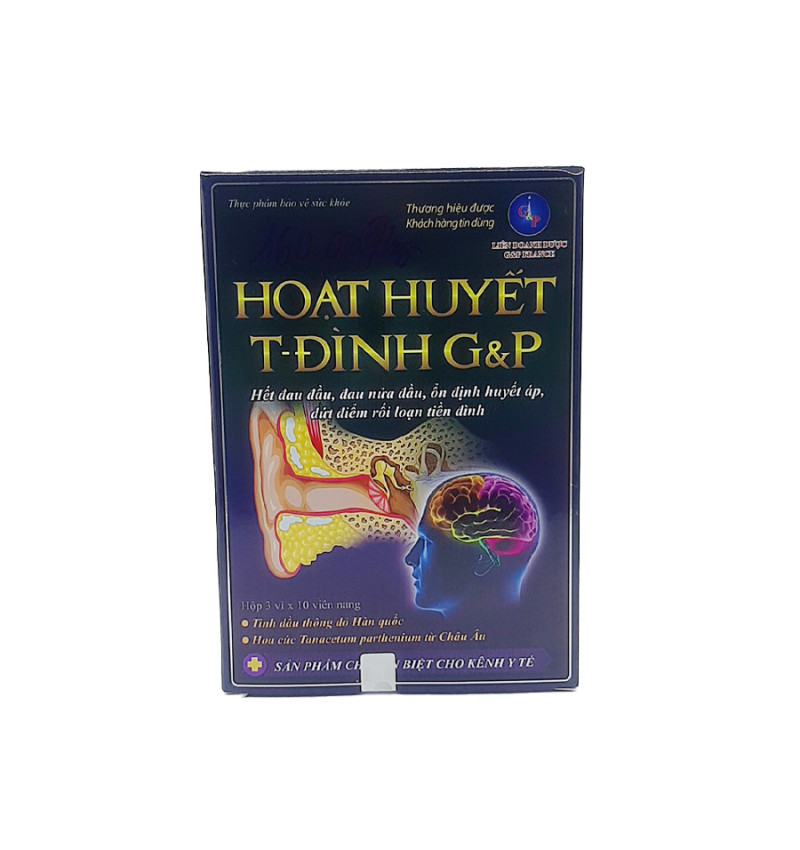 Hoạt Huyết T - Đình G&P - Giúp hết đau đầu , đau nửa đầu , ổn định huyết áp , giảm rối loạn tiền đình , hoạt huyết , lưu thông khí huyết - hộp 30 viên