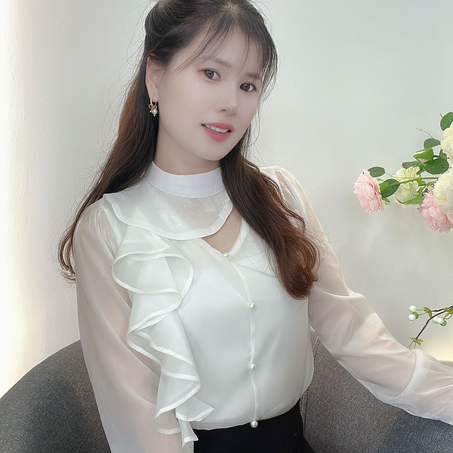 AN32- ÁO KIỂU CÔNG SỞ BÈO 1 BÊN