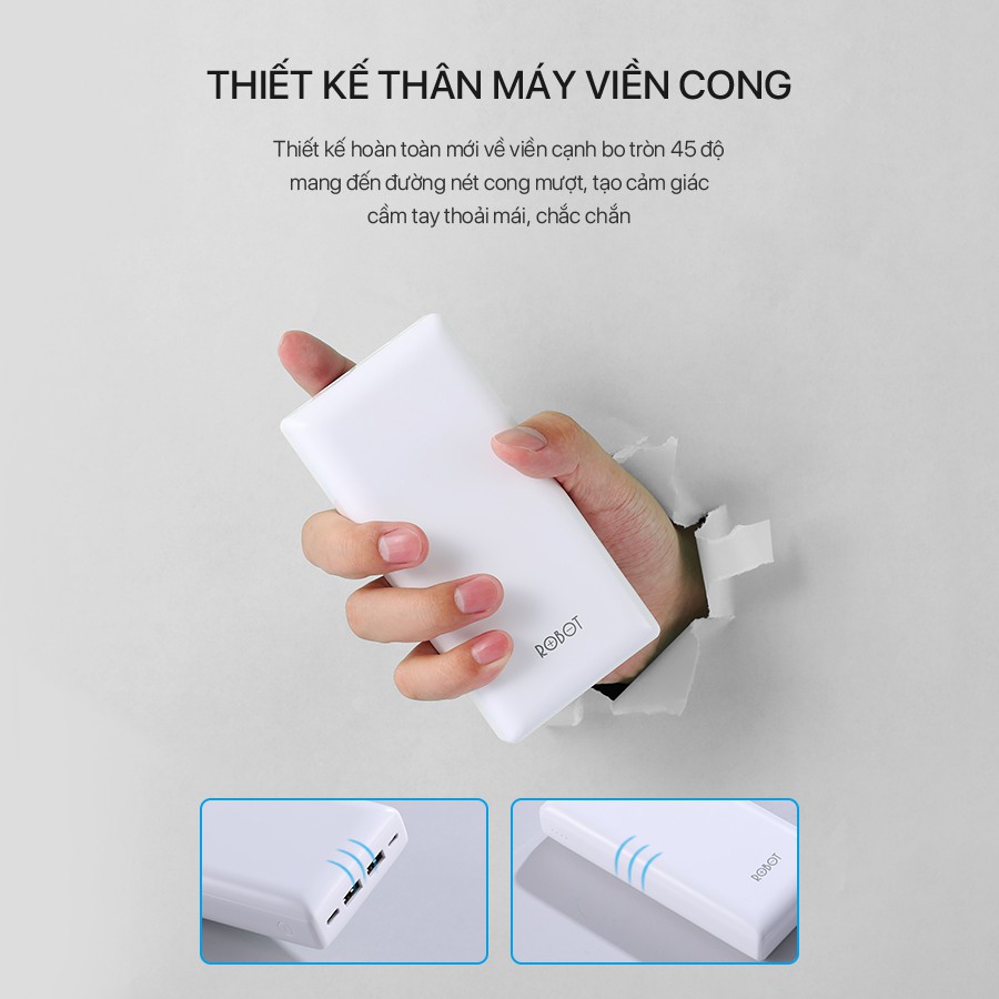 Pin Sạc Dự Phòng 20000mAh ROBOT RT20 - Công Suất 10W - 2 Cổng Output USB & 2 Cổng Input Micro USB/ Type-C