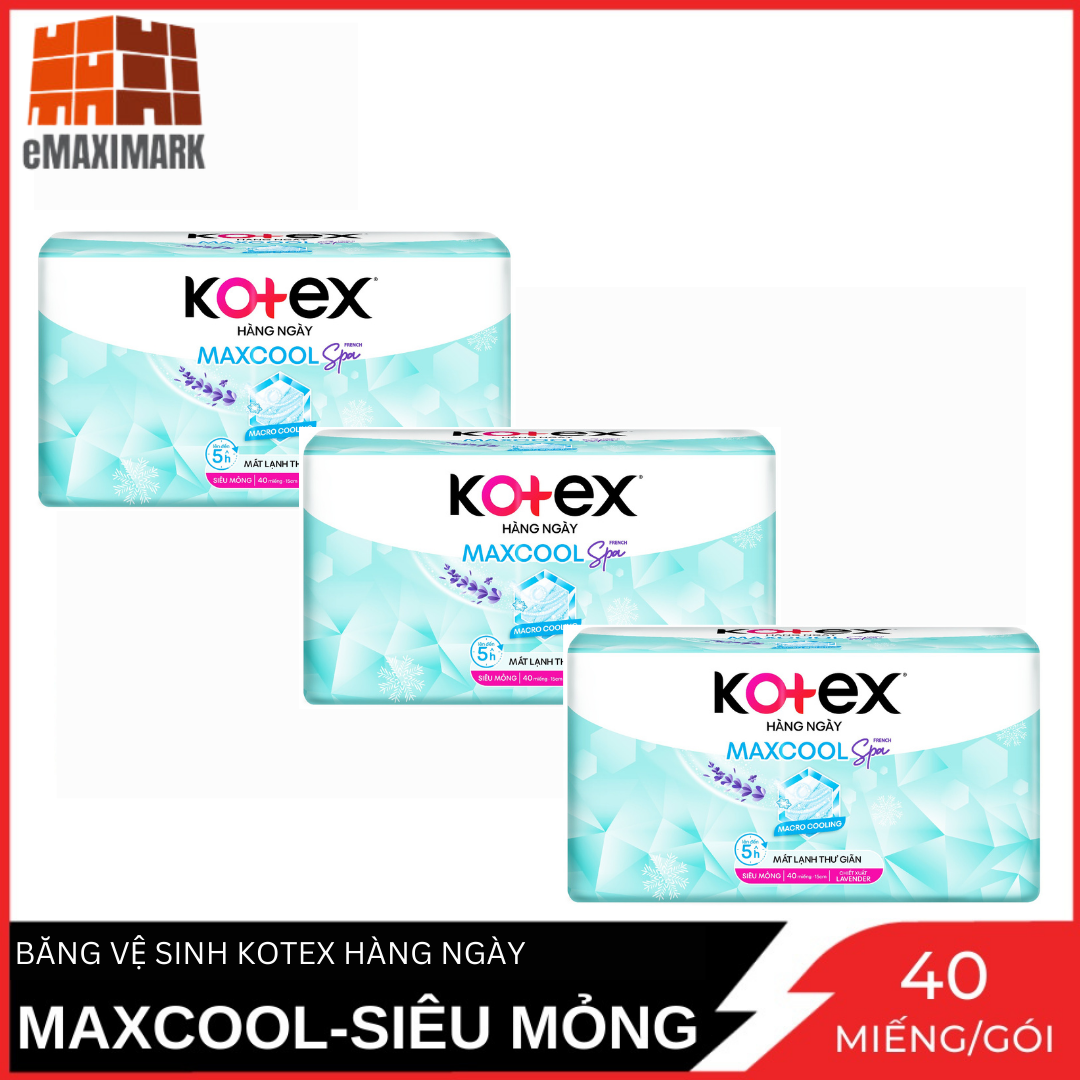 Combo 3 băng vệ sinh kotex hằng ngày maxcool chiết suất lavender gói 40 miếng