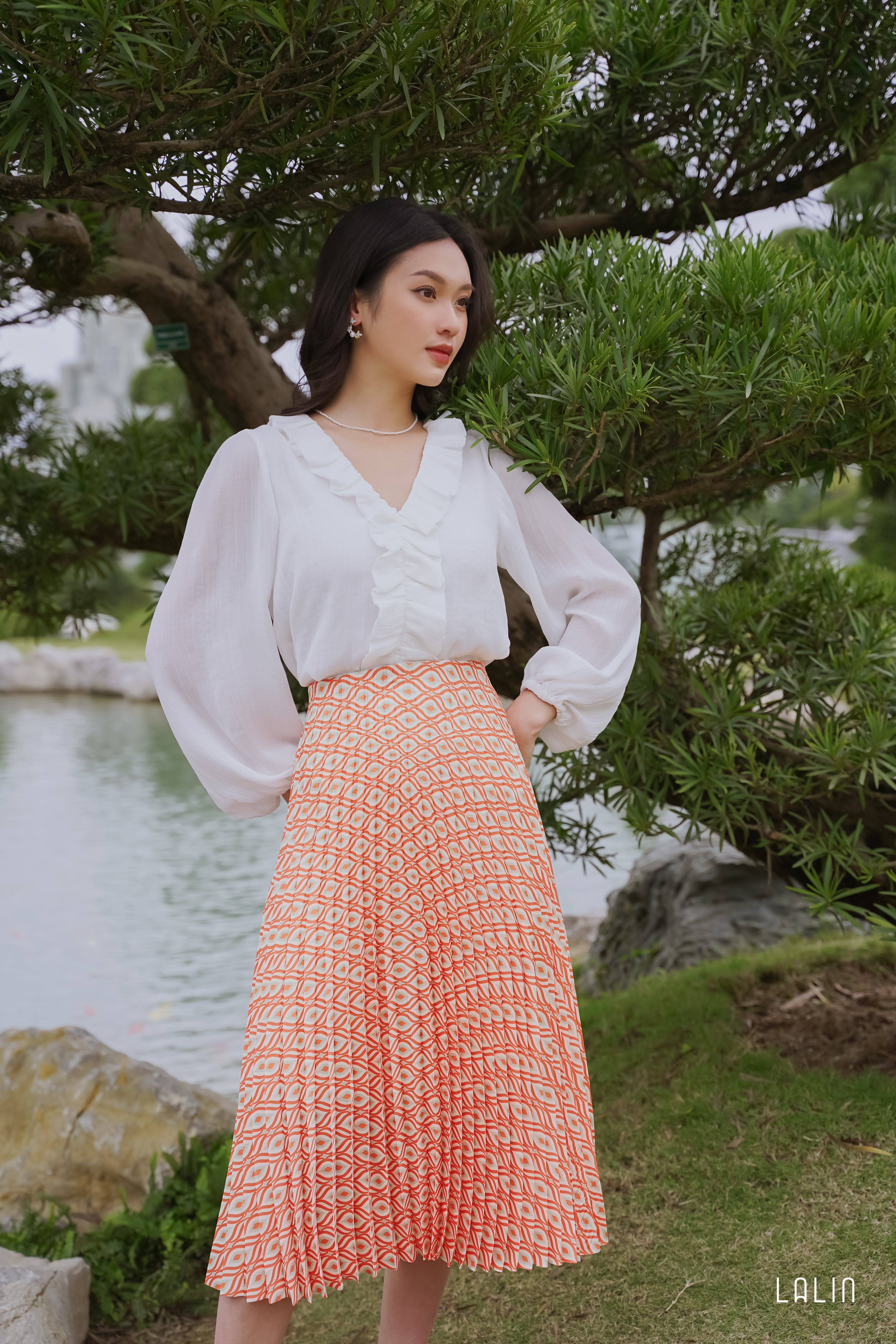 Chân váy lụa Lalin dáng xòe xếp ly Ameli