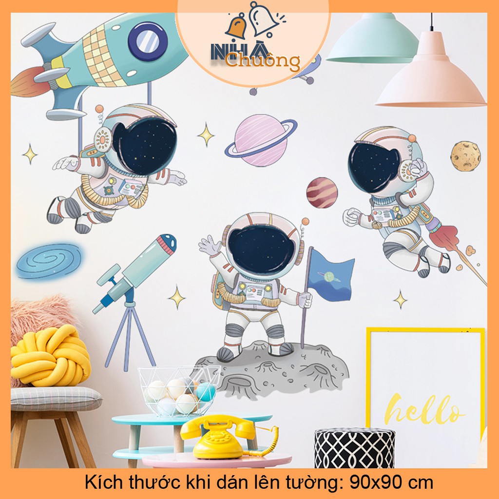 Decal dán tường cho bé yêu mẫu Phi hành gia và tàu vũ trụ