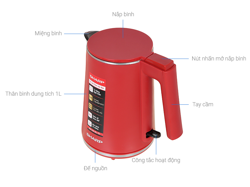 Bình đun siêu tốc Sharp EKJ-10DVPS 1 Lít (Đen/Đỏ)