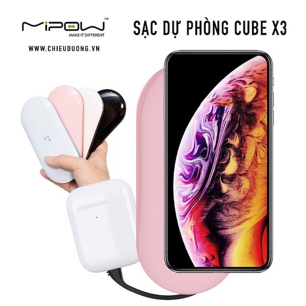 Sạc không dây Mipow Power Cube X3 10.000mAh