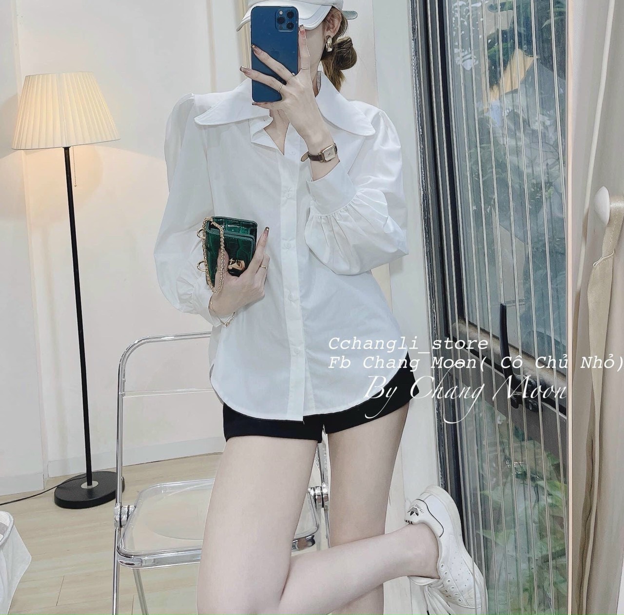 Áo sơ mi trắng nữ trơn tay bồng dáng thụng ATN693