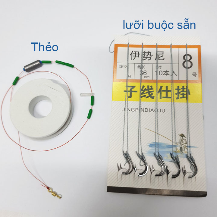 Combo Thẻo cước câu cá buộc sẵn câu đơn, câu đài + 10 lưỡi câu buộc sẵn - câu cá hiệu quả ( Ngu Long )