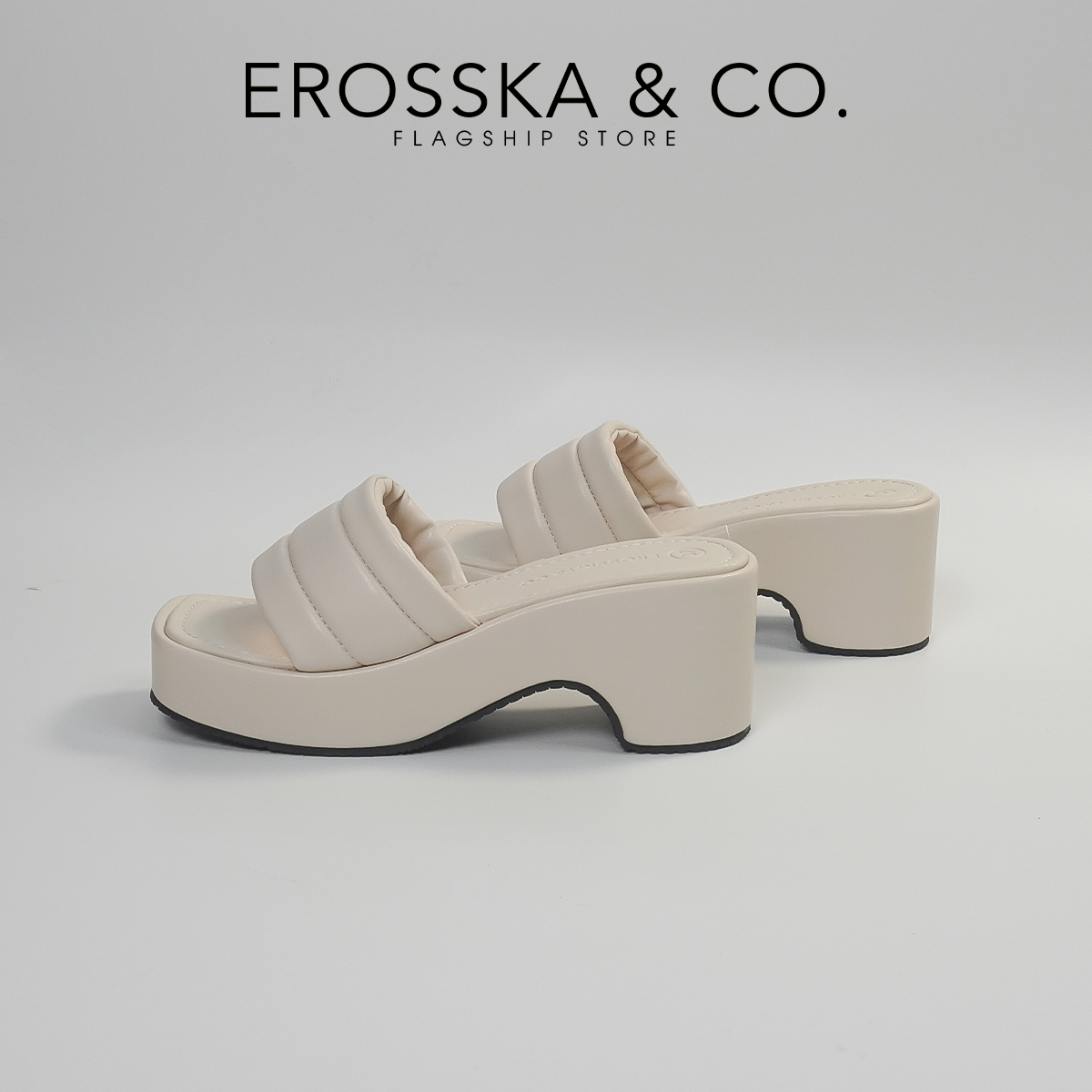 Erosska - Dép nữ thời trang quai ngang đế xuồng trẻ trung cao 7cm màu nude - SB023