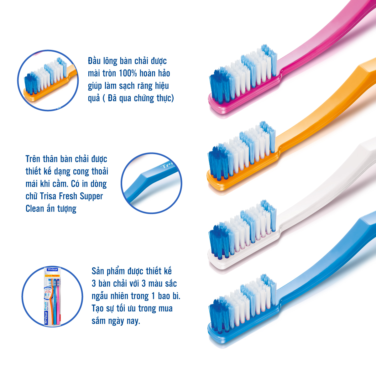 Vỉ 3 Bàn Chải Đánh Răng Trisa Super Fresh Clean