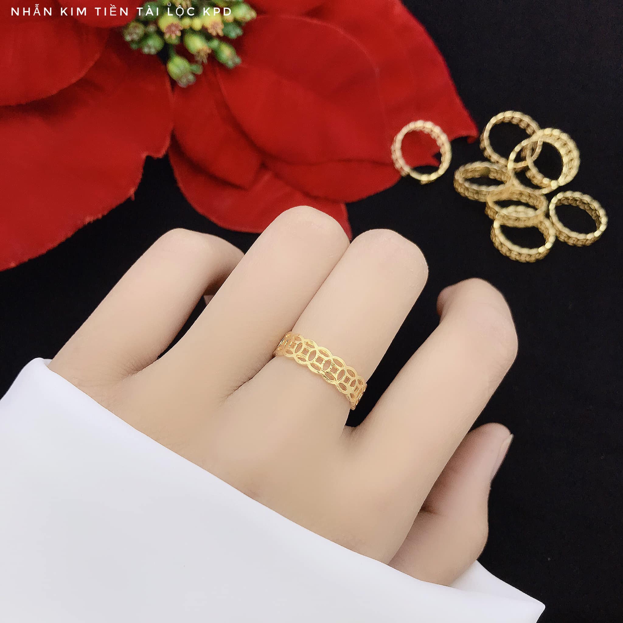 Nhẫn nữ bạc ta kim tiền xi vàng MS06d