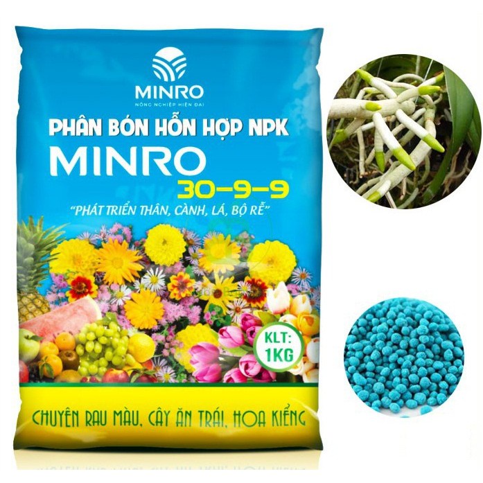 Phân bón npk hỗn hợp minro 30-9-9 + te 1kg “phát triển thân, cành, lá, bộ rễ”