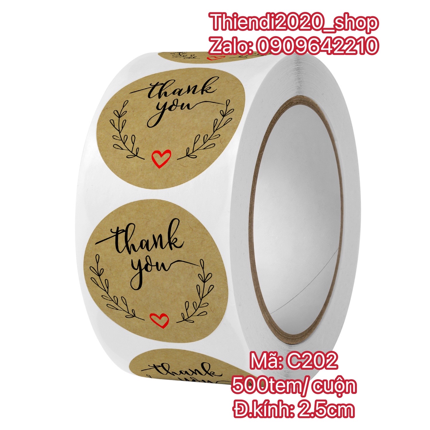 TEM_STICKER-Tem chữ " Thank you" << Đ.KINH 2.5CM, 500TEM/CUON- 20 MẪU ĐẸP>>