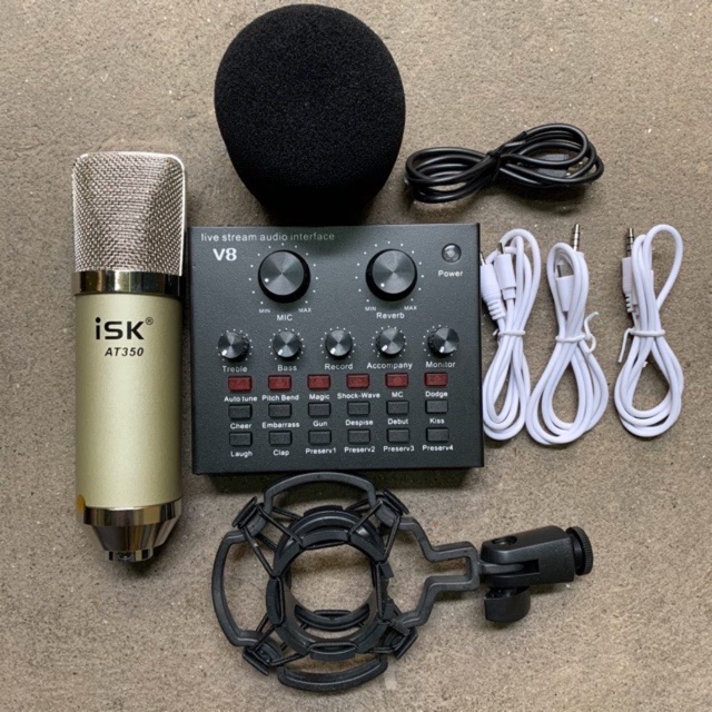 COMBO THU ÂM LIVESTREAM ISK AT350 KÈM SOUND CARD V8 VÀ PHỤ KIÊNN BH 6 THÁNG