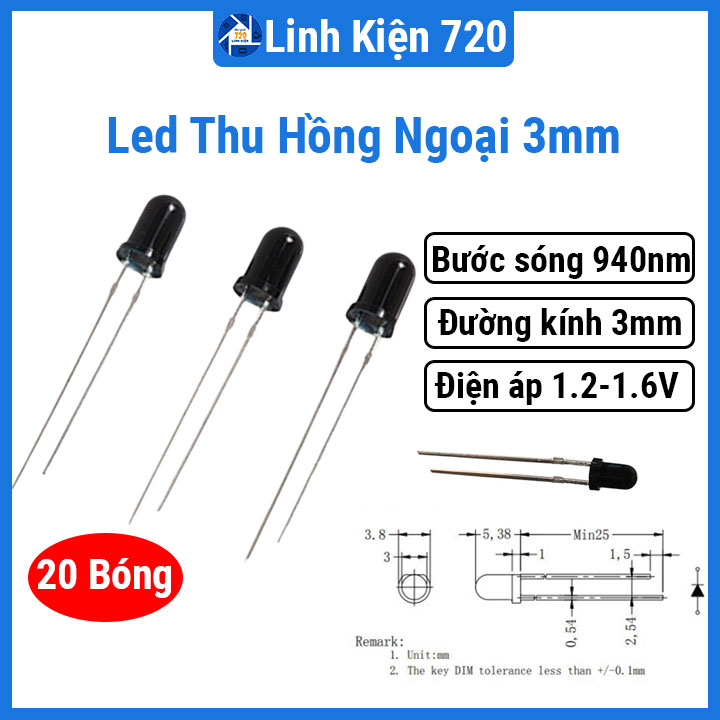 20 Bóng led thu hồng ngoại 3mm 940nm