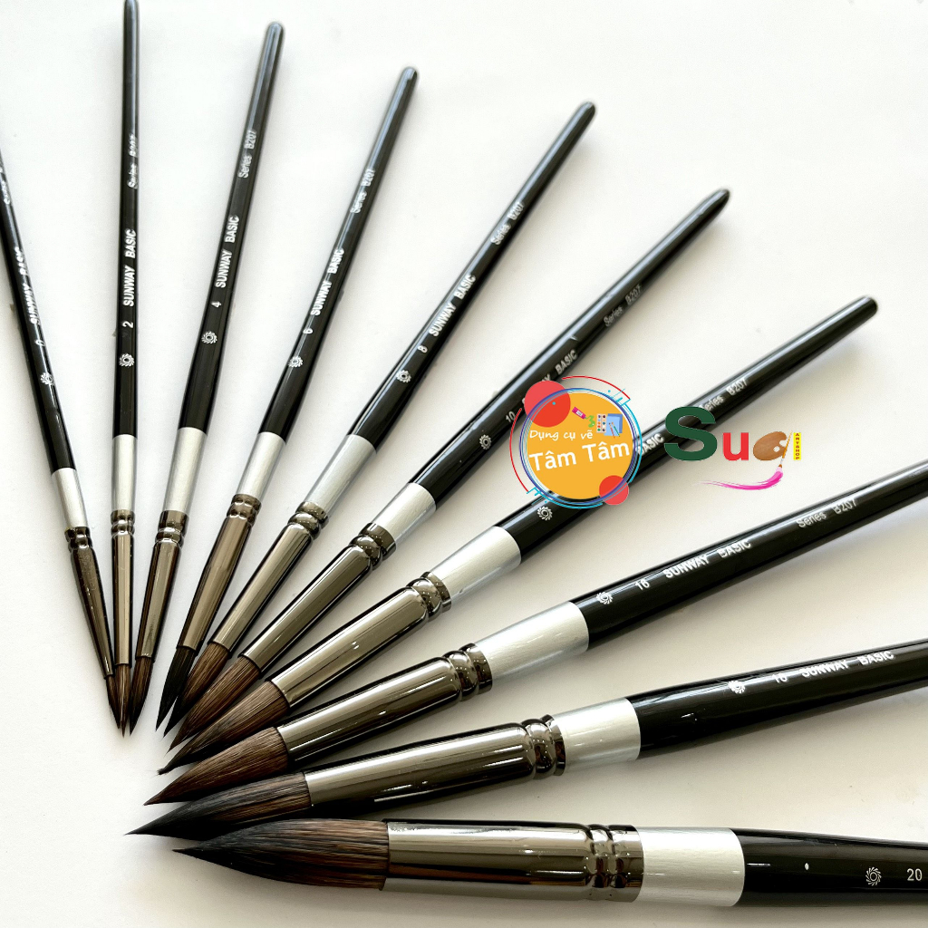 -Cọ đầu nhọn lông sóc B207, Sunway B207 Lông Sóc (Bán lẻ theo size) Tâm Tâm - Sugi Art