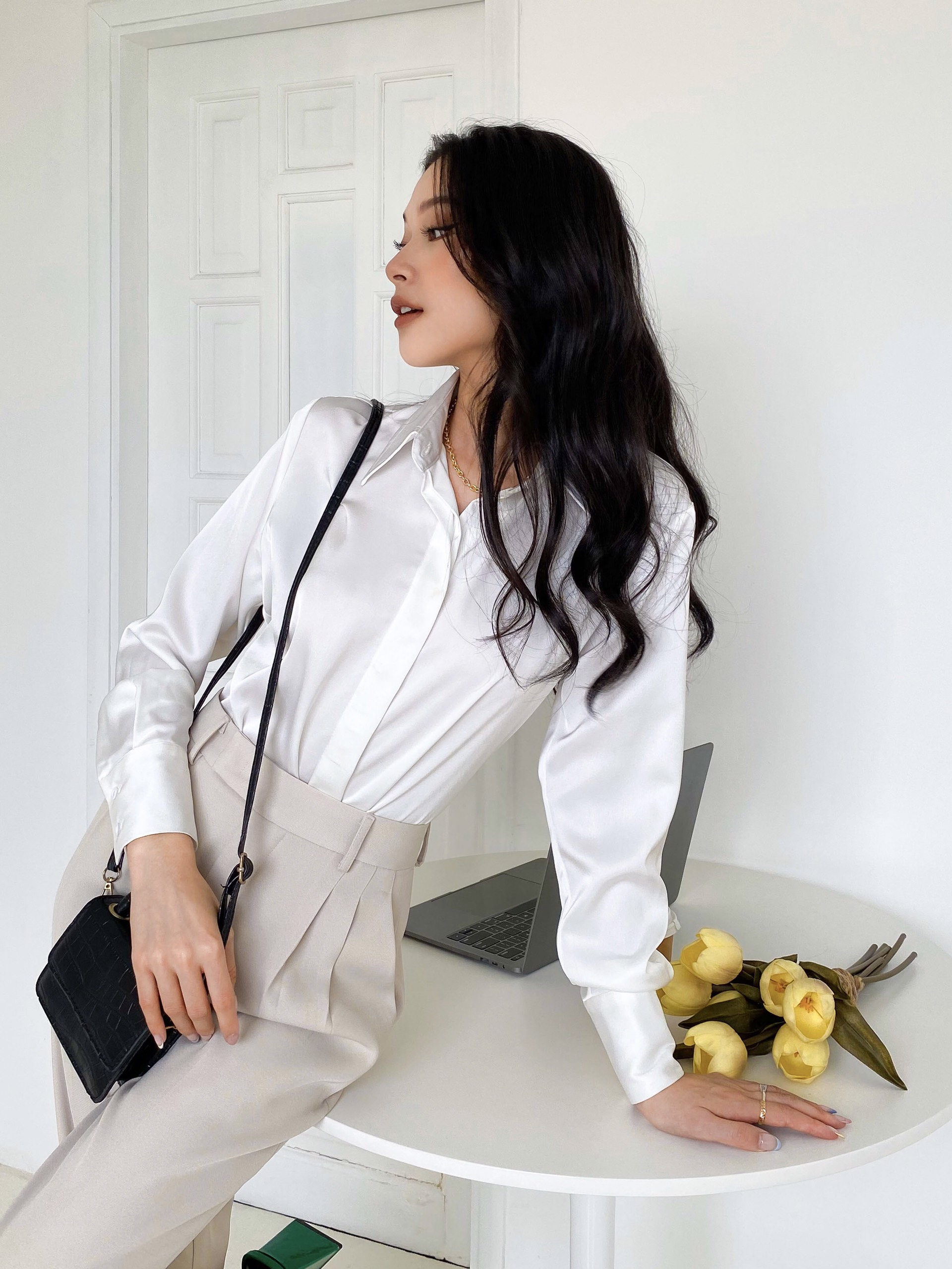 [ LAZXuhuong02 giảm 25K /199K] ÁO SƠ MI TRẮNG CÔNG SỞ LỤA SILK JAMES SHIRT SM69W