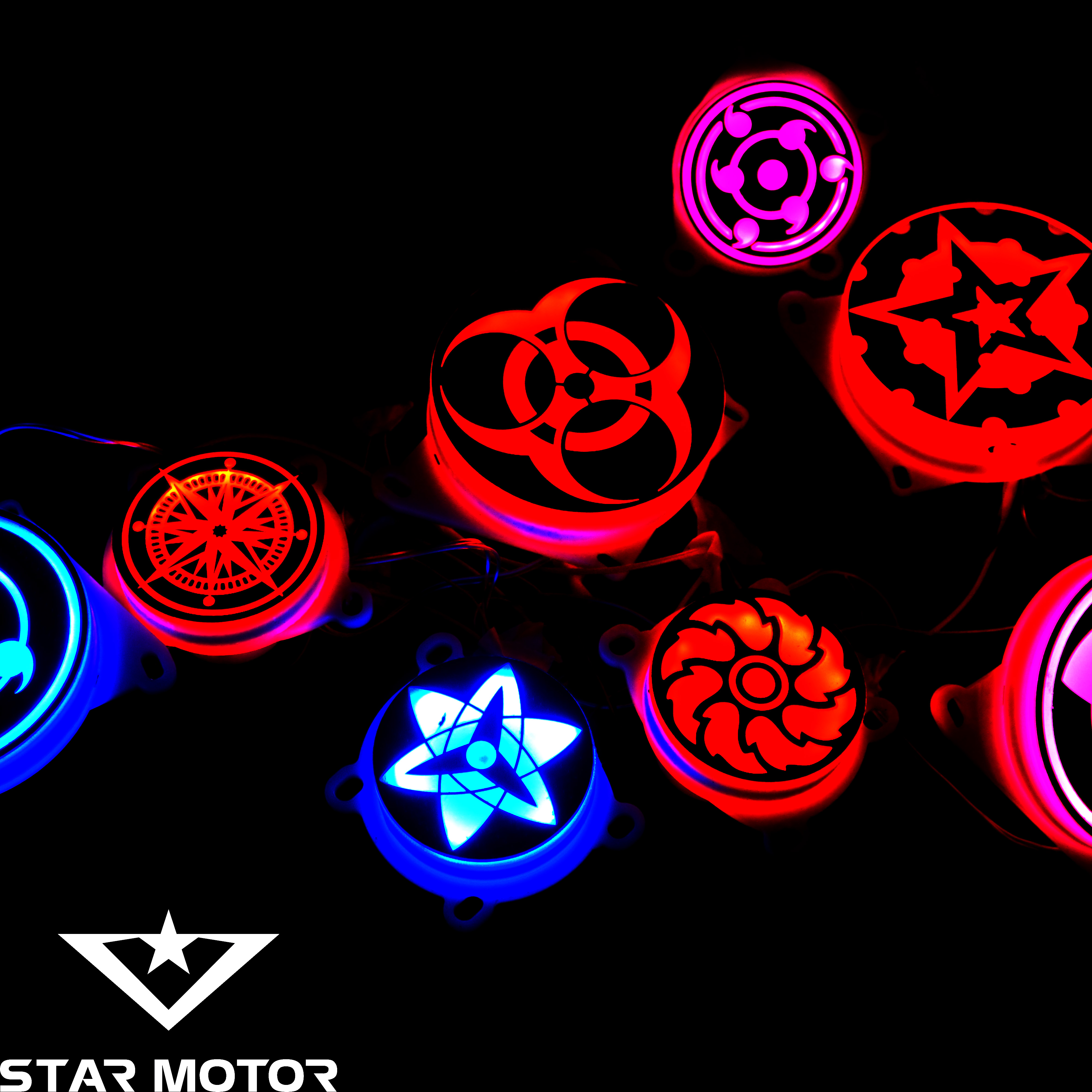 Đèn Led xoay Sharingan gắn trang trí đèn pha xe máy