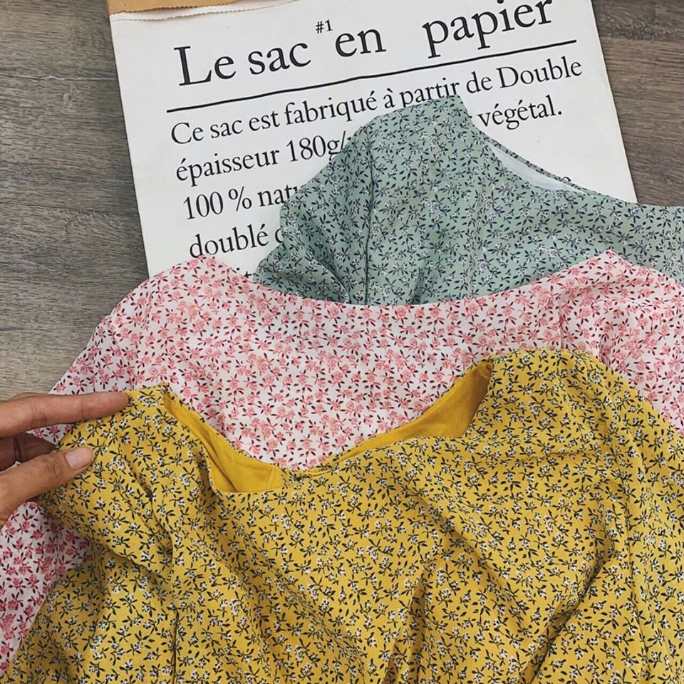 Áo croptop hoa cột nơ sau - Hình thật