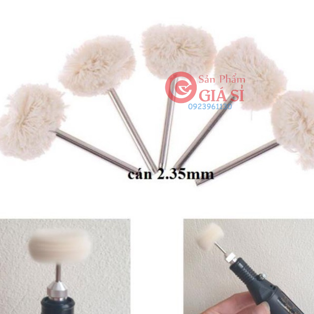 Đầu đánh bóng hay len đánh bóng chân 2.35mm đầu đánh bóng 25mm dùng cho tất cả các loại máy mini đây rồi 1 cái free
