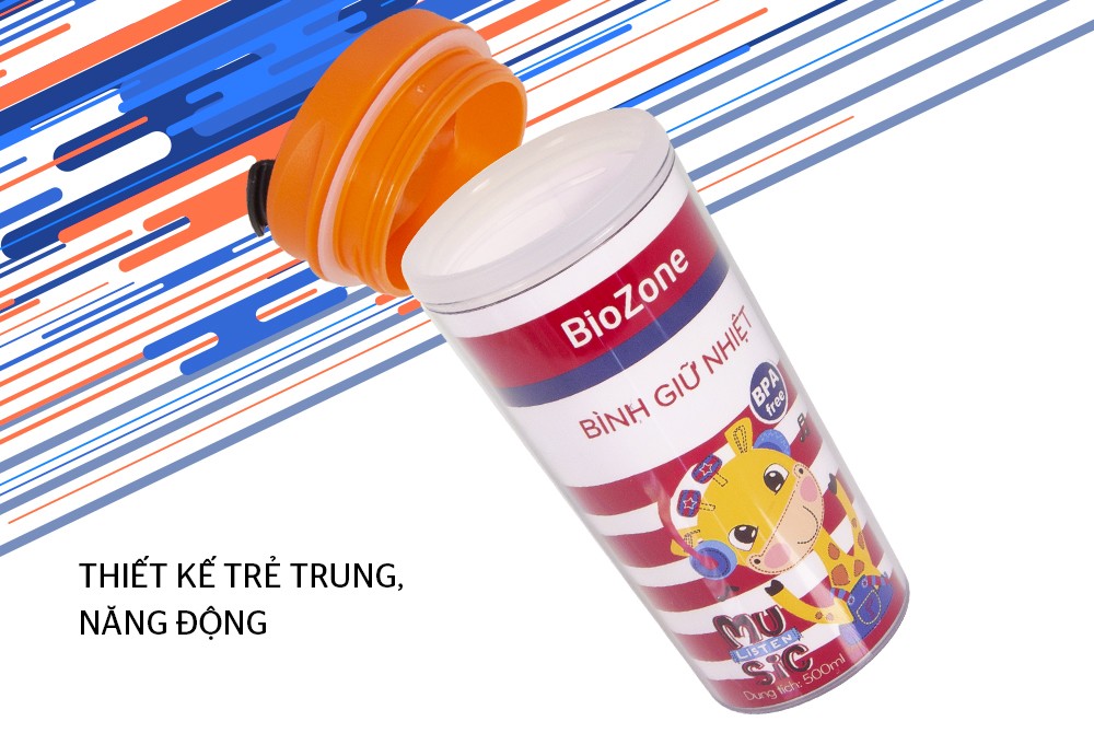 BÌNH GIỮ NHIỆT BIOZONE 500ML NẮP MÀU CAM