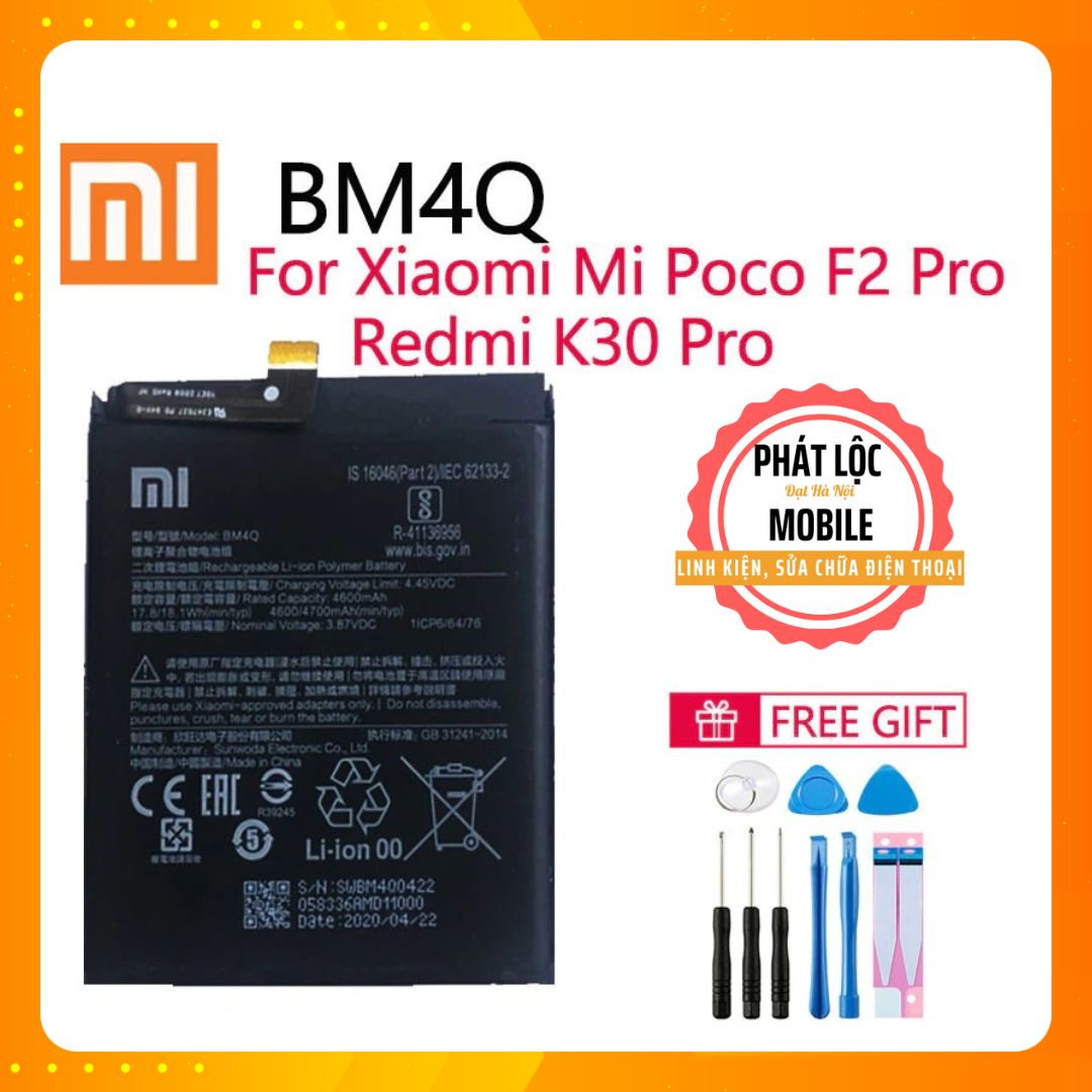 Pin redmi k30 pro, mã pin bm4q, dung lượng 4700mah, bảo hành 3 tháng, tặng kèm 1 bộ tua vít mở máy hoặc keo