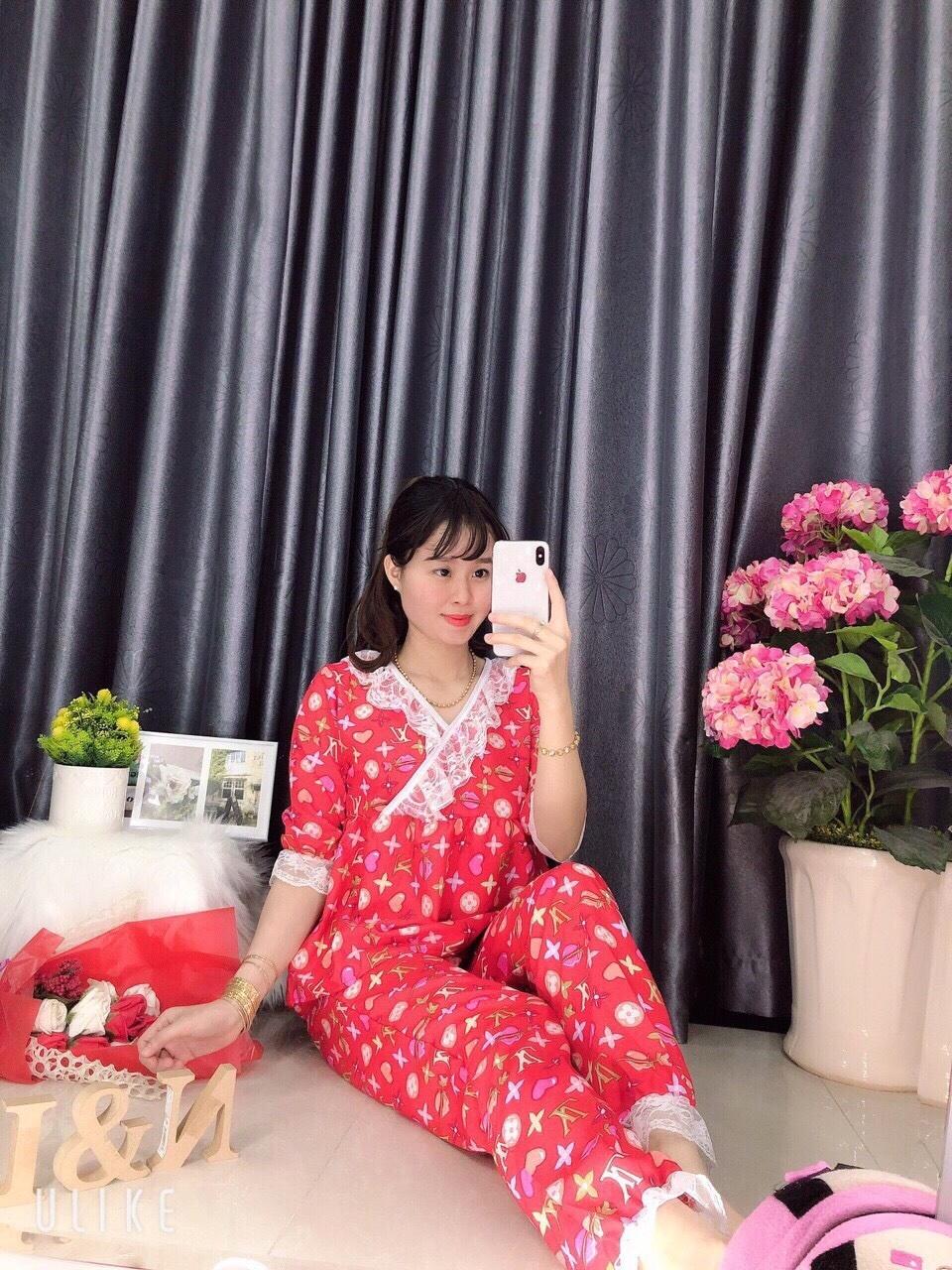 [HCM]Set Đồ Bộ Nữ  Tay Ngắn Quần Dài Phi Lụa Phối Ren trắng Siêu Sang
