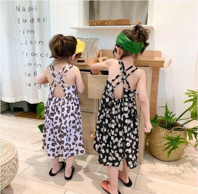 Váy Maxi Vải Lụa Hoa Cúc Lưng Đan Dây Chéo Cực Đẹp Cho Bé Unchi Store (V410)