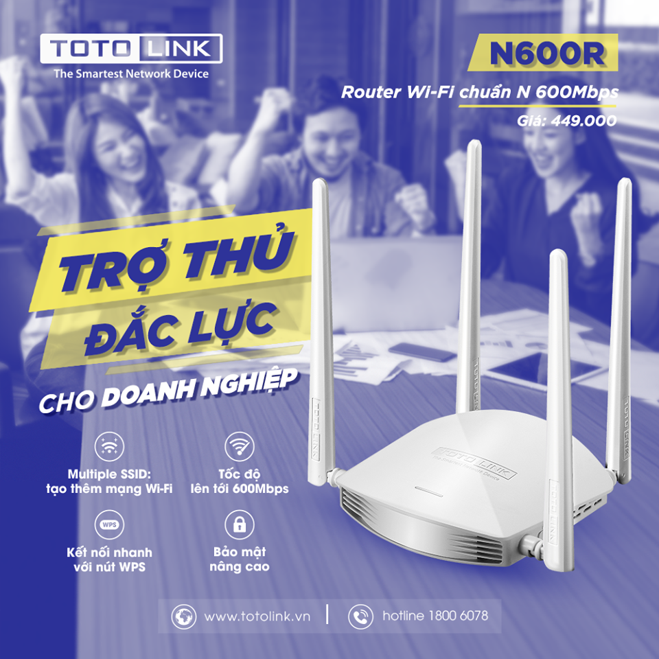 Router WiFi chuẩn N 600Mbps TOTOLINK N600R - Hãng phân phối chính thức