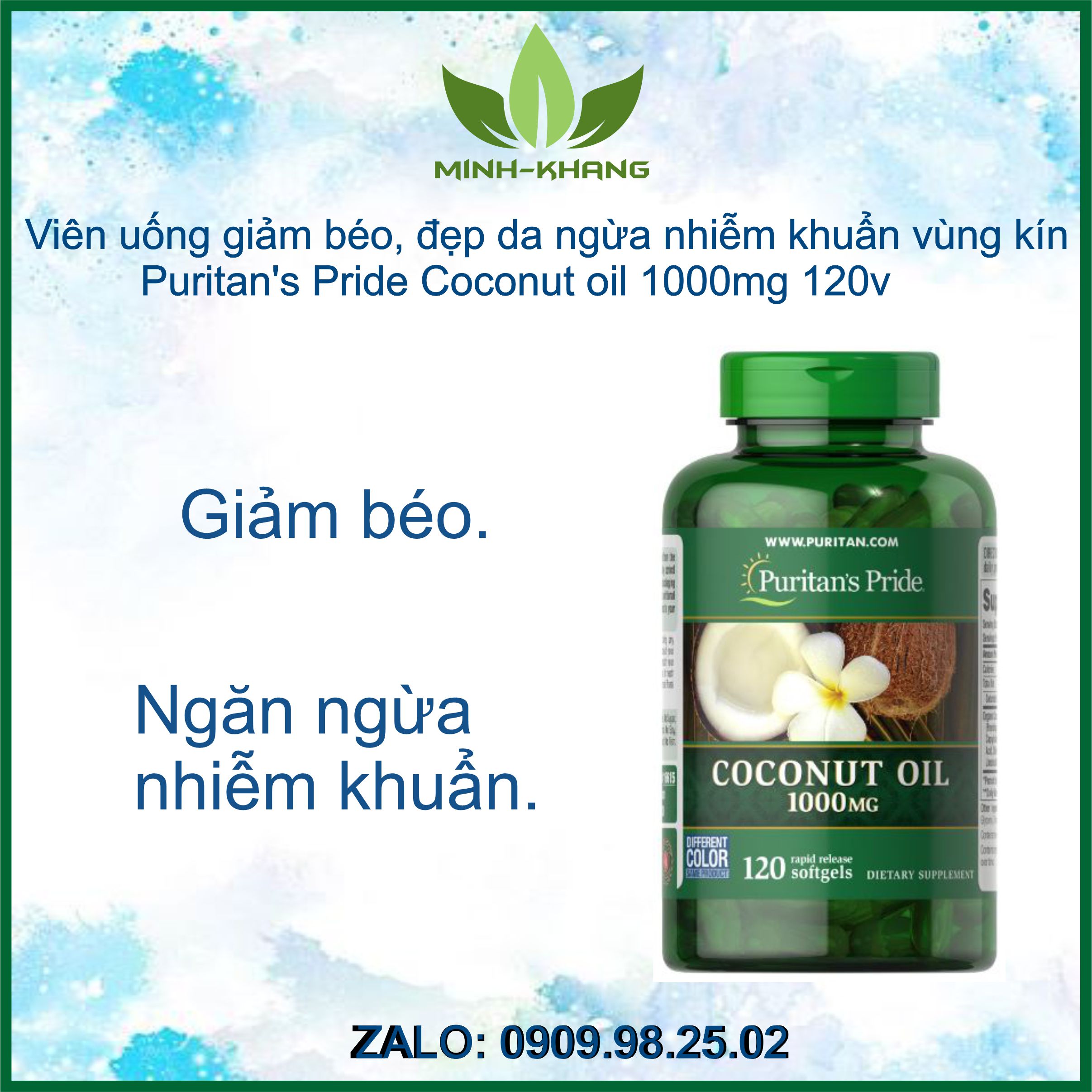 Viên giảm béo, đẹp da ngừa nhiễm khuẩn vùng kín Puritan s Pride Coconut