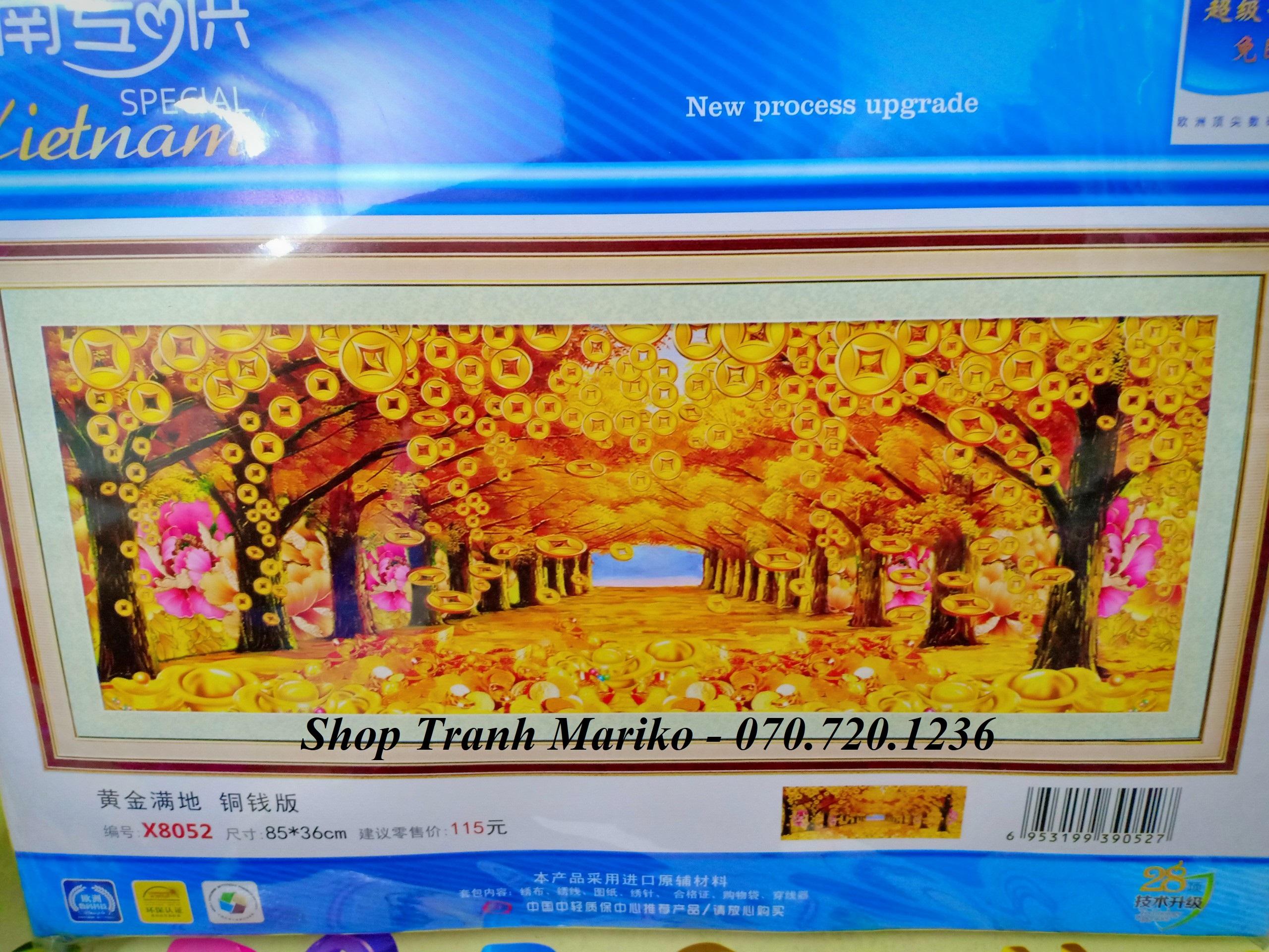 [HCM]Tranh Thêu Đồng Tiền Vàng Rừng Cây Vàng Tài Lộc X8052 Kích thước sản phẩm: 85*36cm