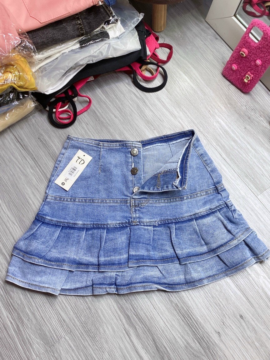 Chân váy jeans 3 tầng thời trang cực hot.