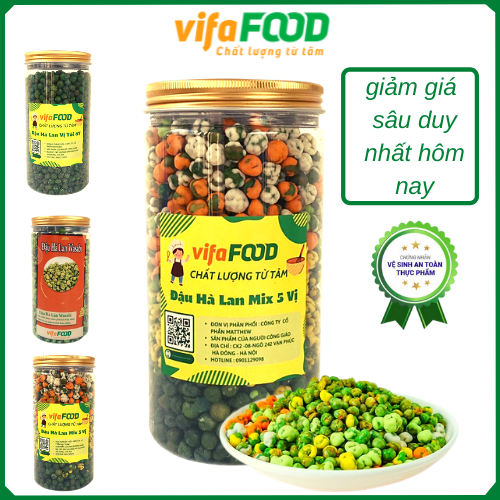 Đậu hà lan mix 5 vị , đậu hà lan 5 vị (tỏi ớt , wasabi , sâu riêng , phô mai , sữa dừa) ( 500g/ 1 hũ )