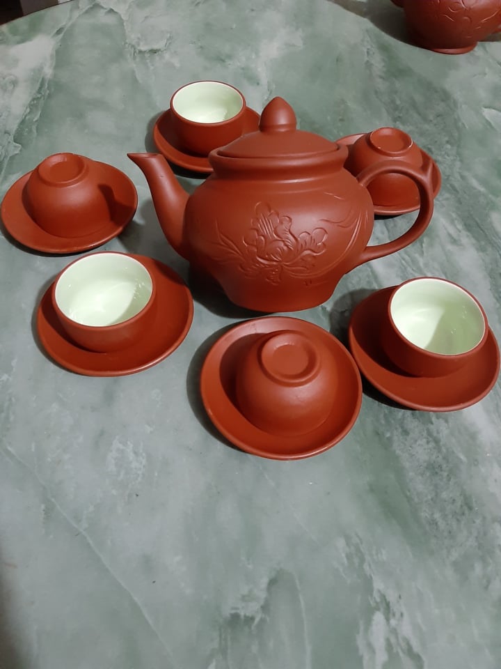 Bộ ấm chén trà Bát Tràng mẫu mới màu nâu đỏ
