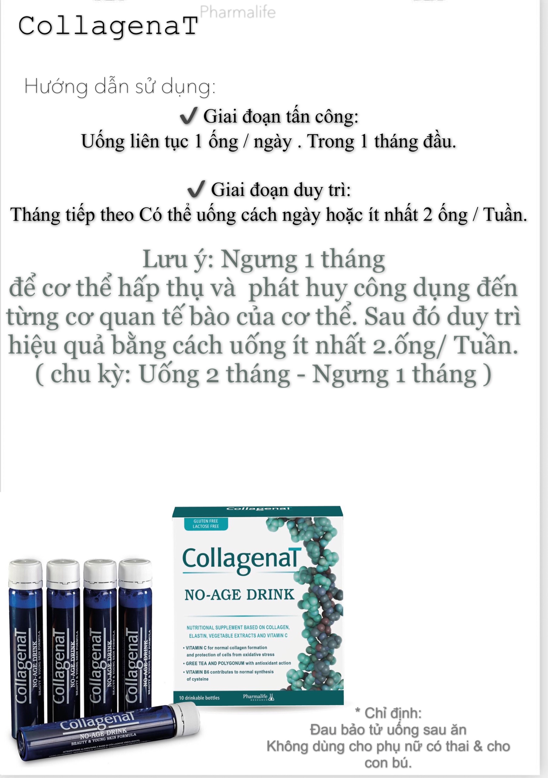 Thực phẩm bảo vệ sức khỏe COLLAGENAT NO-AGE (Collagen nước Collagenat No-age Drink chống lão hóa, làm sáng da chuẩn Châu Âu)
