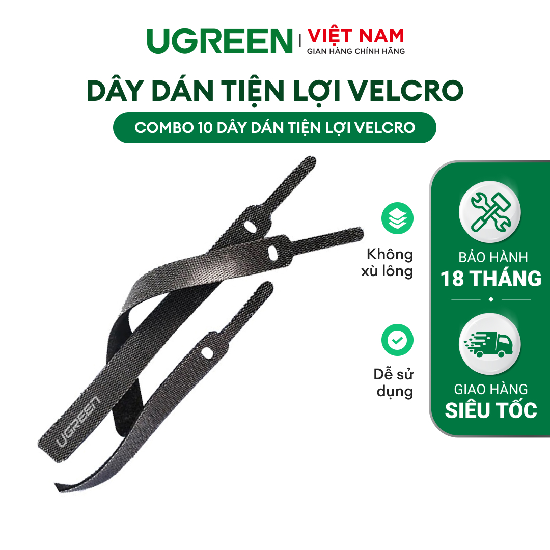 (Bộ 10 chiếc/túi) Dây dán tiên lợi Velcro làm gọn dây sạc dây tai nghe dây máy tính... dài 14cm UGREEN 50370